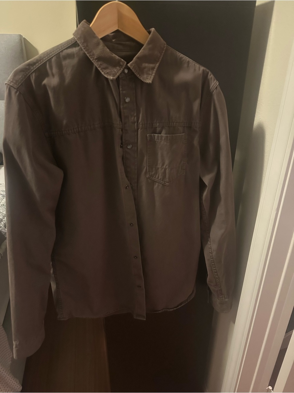 AllSaints Men's Dark Brown Lightweight Shirt Jacket with Corduroy Collar